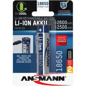   ANSMANN 18650 Li-ion 2600mAh védett akkumulátor USB töltéssel