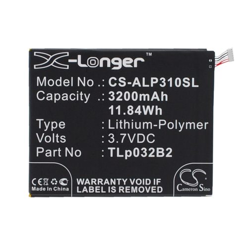 Alcatel TLp032B2,  TLp032BD,  TLp032C2 3.7V 3200mAh utángyártott akku Li-Polymer