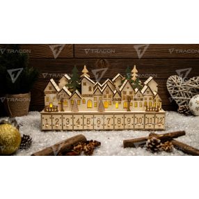 LED karácsonyi adventi kalendárium,falu, elemes (X24008)