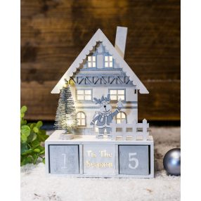   Led karácsonyi kocka naptár, házikó, fa, elemes (X220075)