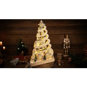 LED karácsonyi ösvény tájképpel, fa, elemes (X25003)