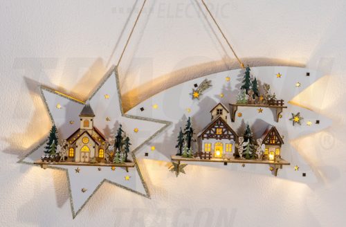 CHRBSTWW13WW LED karácsonyi csillag tájképpel, fehér, fa, elemes (X22092)