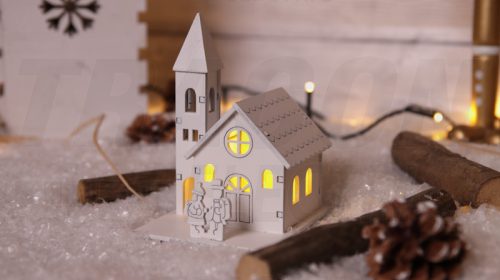 CHRC1WW LED karácsonyi templom,fa,fehér,elemes (X23007)