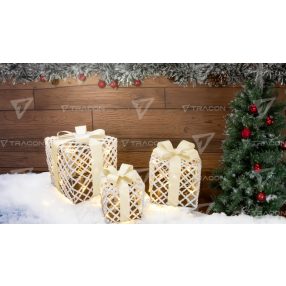   LED karácsonyi ajándékdoboz szett,fehér,arany,elemes(X24030)