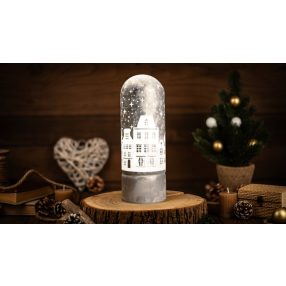 LED karácsonyi bura, város, üveg, elemes (X25007)