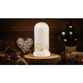 LED karácsonyi bura, tájkép, üveg, elemes (X25009)