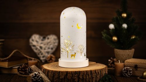 LED karácsonyi bura, tájkép, üveg, elemes (X25009)