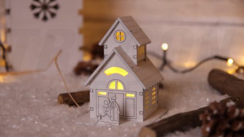 CHRH1WW LED karácsonyi házikó,fa,fehér,elemes (X23008)