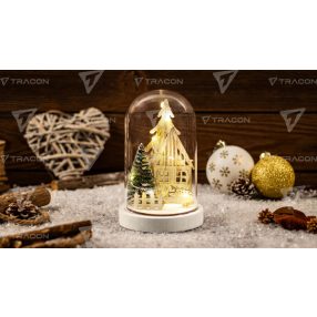 LED karácsonyi házikó burában,fa, elemes (X24016)
