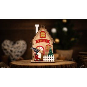 LED karácsonyi házikó, manó, fa, elemes (X25002)