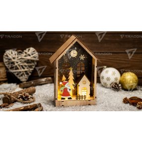 LED karácsonyi házikó télapóval, fa, elemes (X24021)