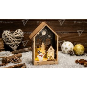 LED karácsonyi házikó hóemberrel, fa, elemes (X24020)