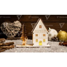 LED karácsonyi házikó, fa, elemes (X24001)