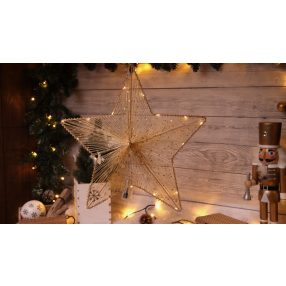 LED karácsonyi csillag,arany,fém,elemes (X23011)