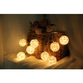 LED karácsonyi lánc, gömb, fehér, elemes (X22063)