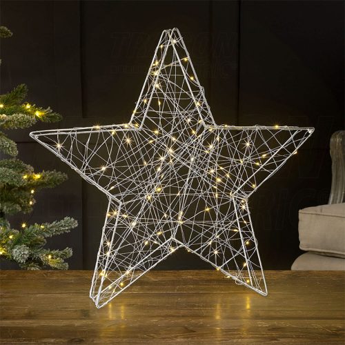 CHRSTG20SWW LED karácsonyi csillag, ezüst,fém, elemes (X22035)