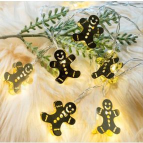 LED karácsonyi lánc, mézeskalács, fém, elemes (X22061)