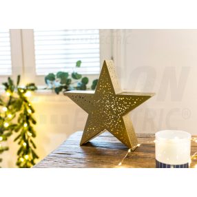 LED karácsonyi csillag, arany,fém, elemes (X22033)