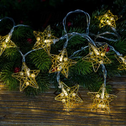 CHRSTSTA10WW LED karácsonyi lánc, csillag,fém, elemes (X22059)