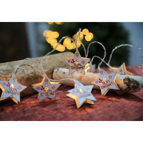   LED karácsonyi lánc, csillag,feliratos, fehér,elemes(X22054)