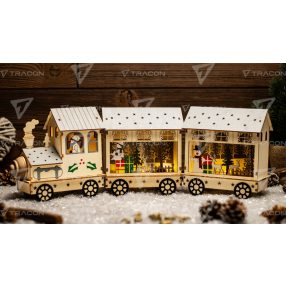 LED karácsonyi vonat, fa, fehér, elemes (X24019)