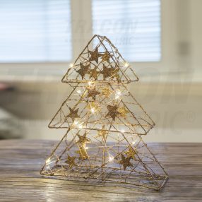 LED karácsonyi fenyő, arany, fém, elemes (X22039)