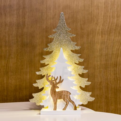 CHRTRWG10WW LED karácsonyi fenyő, szarvas,arany, elemes (X22096)