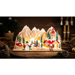 LED karácsonyi falu, fa, elemes (X25001)