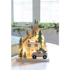 LED karácsonyi tájkép, fa, elemes (X22087)