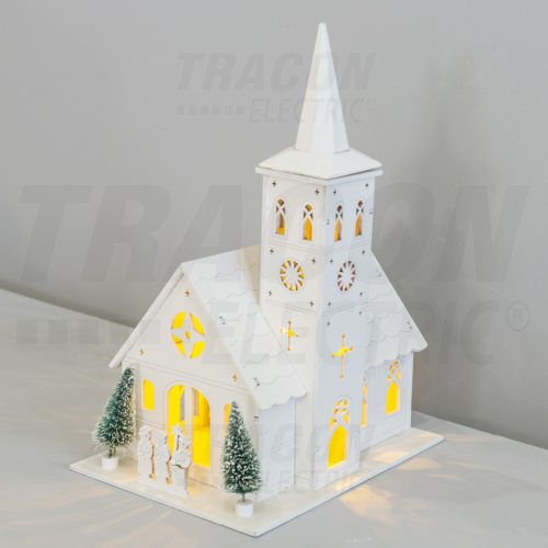 CHRWHCHW4WW LED karácsonyi templom, fa, fehér, elemes (X22077)