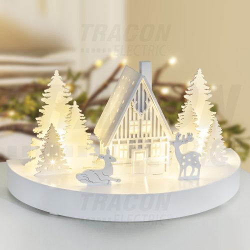 CHRWHW6WW LED karácsonyi házikó, fa, fehér, elemes (X22079)
