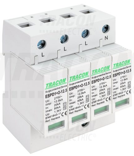 ESPD1+2-12.5-4P T1+T2 AC típusú túlfeszültséglevezető, cserélhető betéttel