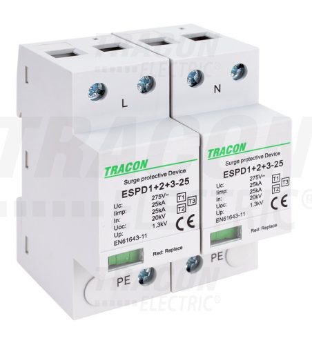ESPD1+2+3-25-2P T1+T2+T3 AC típusú túlfeszültség levezető, egybeépített