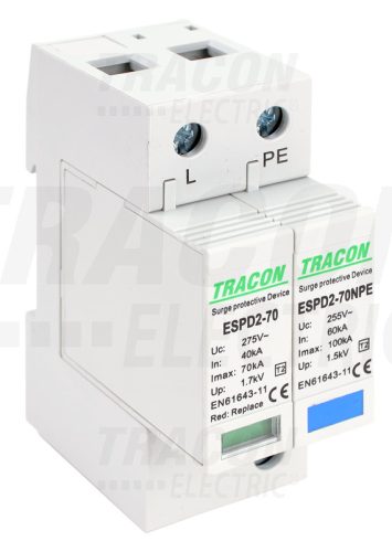 ESPD2-70-1+1P T2 AC típusú túlfeszültség levezető, cserélhető betéttel