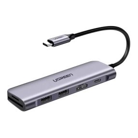   UGREEN Revodok CM195 6 az 1-ben USB-C 2x USB 3.0 Hub , HDMI, SD/microSD, 100W (szürke)