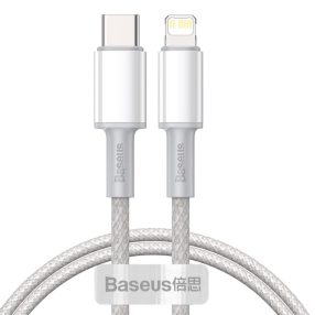   Baseus Lightning USB-C kábel, nagy sűrűségű fonott, 20W, 5A, PD, 1 m (fehér)
