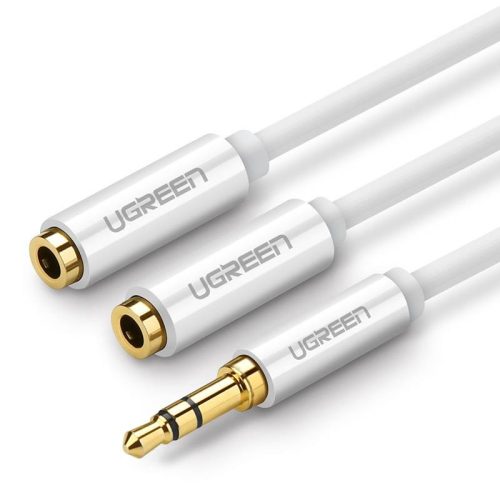 UGREEN AV123 Audió elosztó, AUX jack kábel 3,5 mm, 25 cm (fehér)