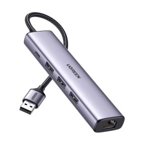   UGREEN 5 az 1-ben USB-A 3x USB 3.0 + RJ45 + USB-C adapter (szürke)