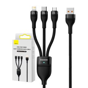   Baseus Flash Series 3 az 1-ben USB-kábel, USB-C + micro USB + Lightning, 100W, 1.2m (fekete)
