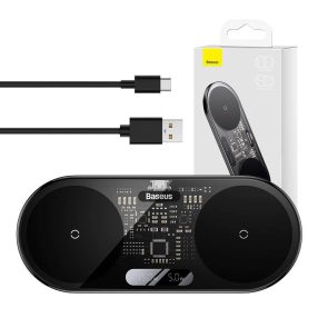   Baseus Digitális LED Kijelző Kettős Qi vezeték nélküli töltő, 20W