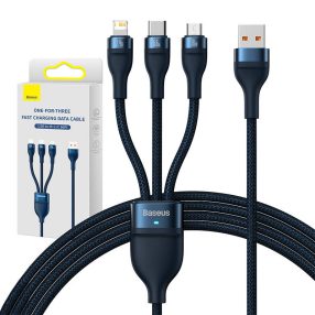   Baseus Flash 3 az 1-ben USB töltőkábel, USB-C + Micro USB + Lightning 66W, 1.2m (kék)
