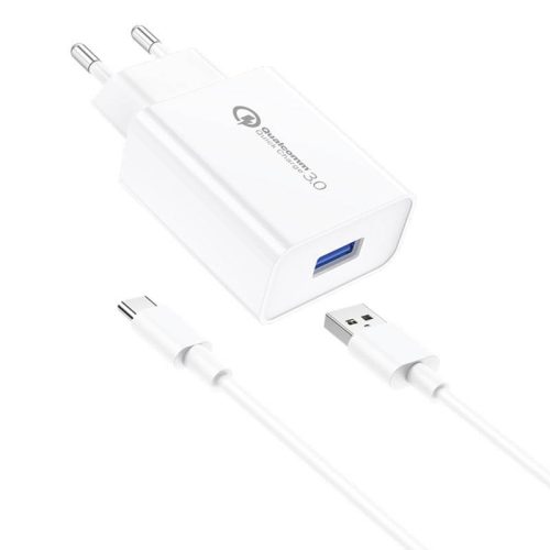 Foneng EU13 fali töltő + USB-USB-C kábel, 3A (fehér)