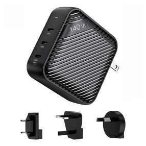   Wall charger INVZI GanHub 3x USB-C, 140W, EU/UK/AU/US (black)