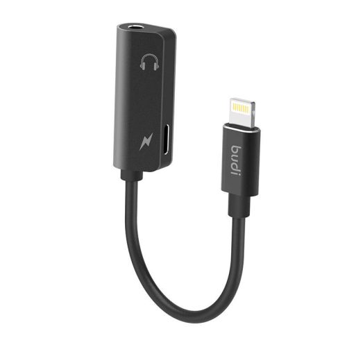 Lightning-AUX mini jack 3,5 mm-es adapter + Lightning Budi (fekete)