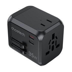   Choetech PD5008 travel charger, 3xUSB-A, 2xUSB-C, GaN, 35W, US/EU/UK/AU (black)