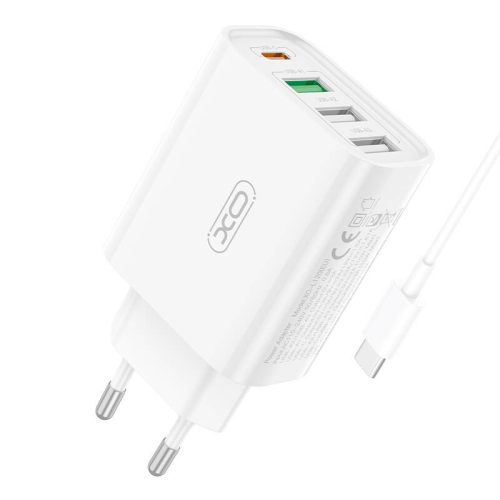 Fali töltő XO L120 1xUSB-C,20W,1x USB-1,18W USB-C kábellel (fehér)