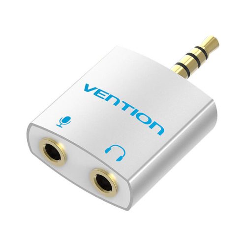 Adapter audio 4 pólusú 3,5 mm-es apa és 2 x 3,5 mm-es anya Vention BDBW0 ezüst