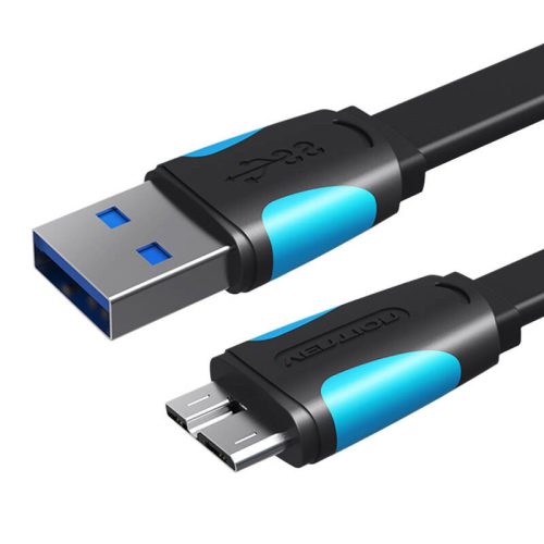 Lapos USB 3.0 A - Micro-B kábel Szellőző VAS-A12-B100 1 m fekete