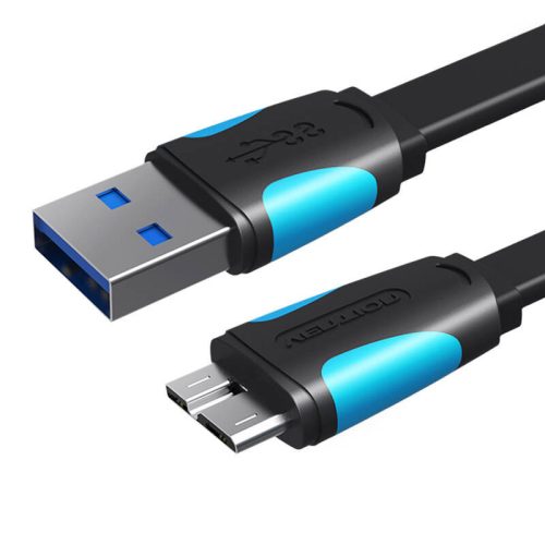 Lapos USB 3.0 A - Micro-B kábel Szellőző VAS-A12-B200 2m Fekete