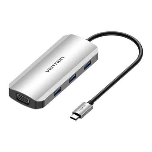 USB-C dokkolóállomás HDMI-hez, VGA-hoz, 3x USB 3.0-hoz, PD 0,15 m-es szellőzőhöz TOIHB (szürke)